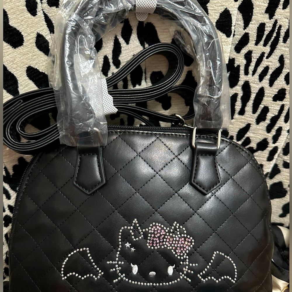 Sanrio Black Quilted Satchel with Rhinestones
